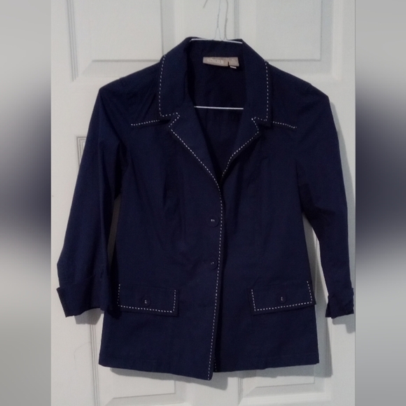 Chico's Navy Blazer with White Stitching - Picture 1 of 5